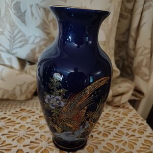 Vintage Ceramic Cobalt Blue Chinese Pheasant